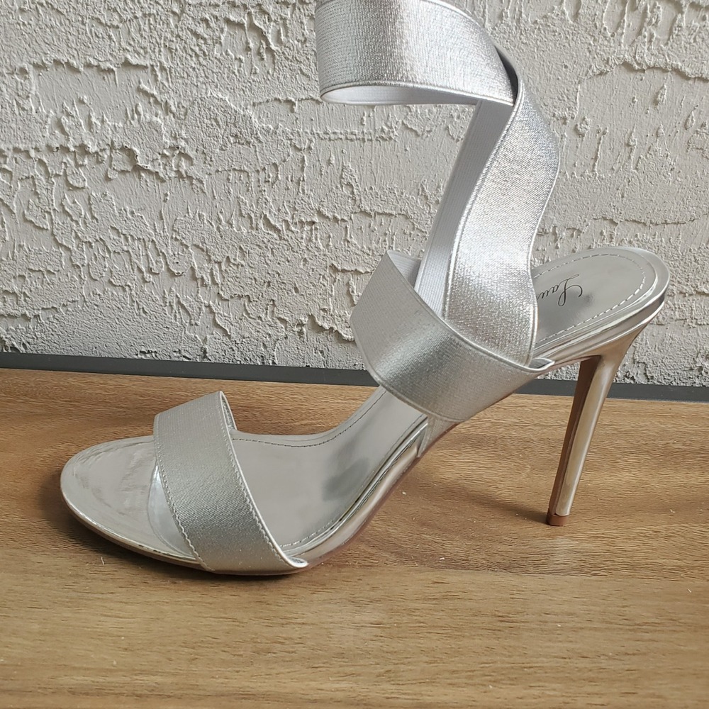 Lauren Lorraine Dallas Ankle Strap Stiletto Heels Womens 9.5 Silver Metallic